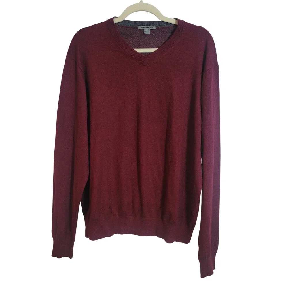 Johnston & Murphy Mens Large Burgundy Silk Angora Blend V-Neck Sweater Maroon